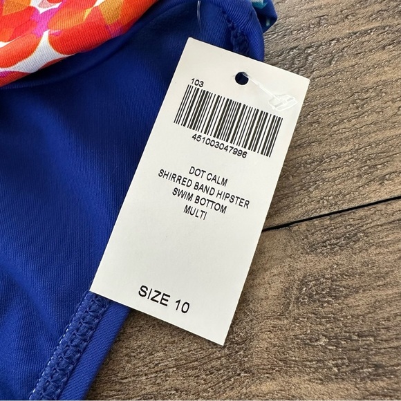 NWT LaBlanca size 10 Blue Bikini Bottoms Shirred waist Dot Calm Swimsuit New - Picture 2 of 4